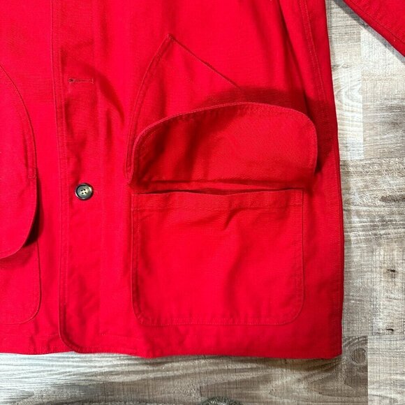 Lands'End Leather Collar Red Plaid Lined Barn Coat | Men's Size Tall L (42-44) - Picture 7 of 12